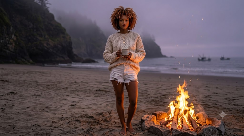 The Chunky Knit Crewneck & Denim Shorts